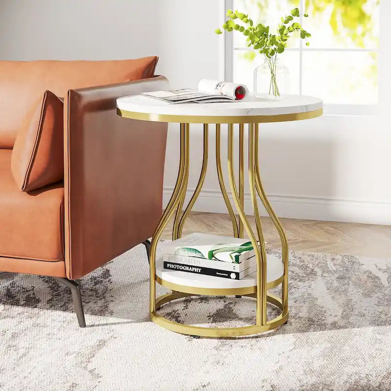 Petite table d'appoint à deux niveaux avec rangement