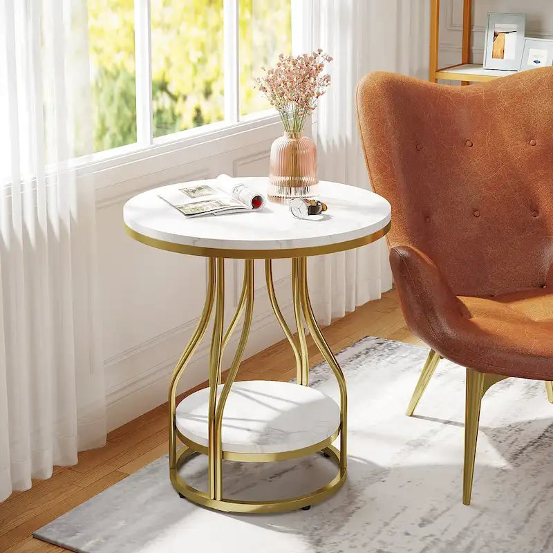 Petite table d'appoint à deux niveaux avec rangement