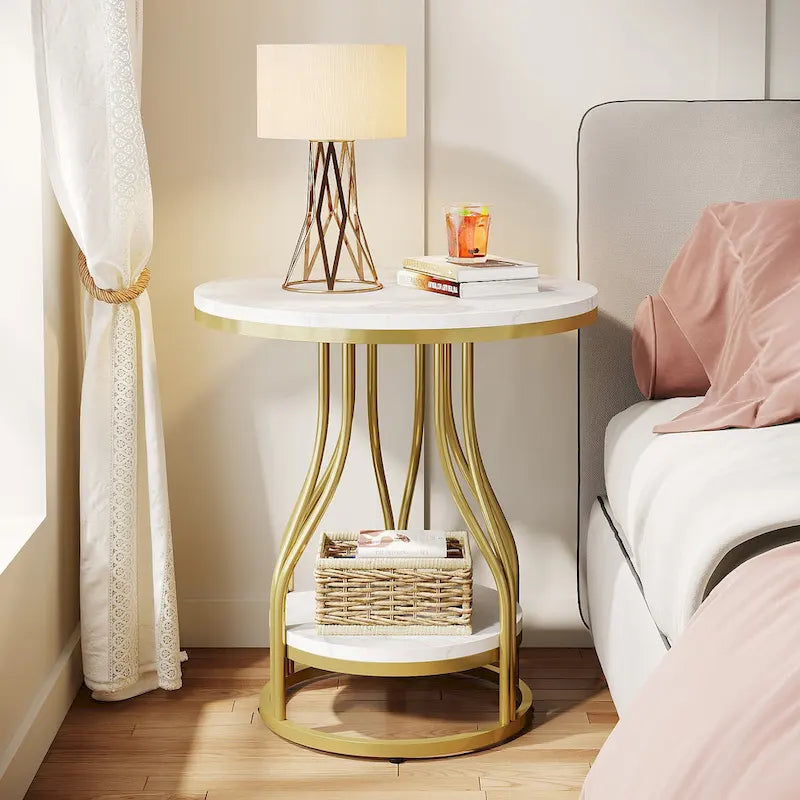 Petite table d'appoint à deux niveaux avec rangement