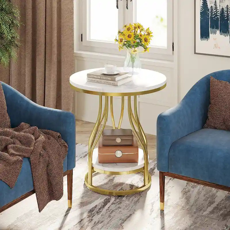 Petite table d'appoint à deux niveaux avec rangement