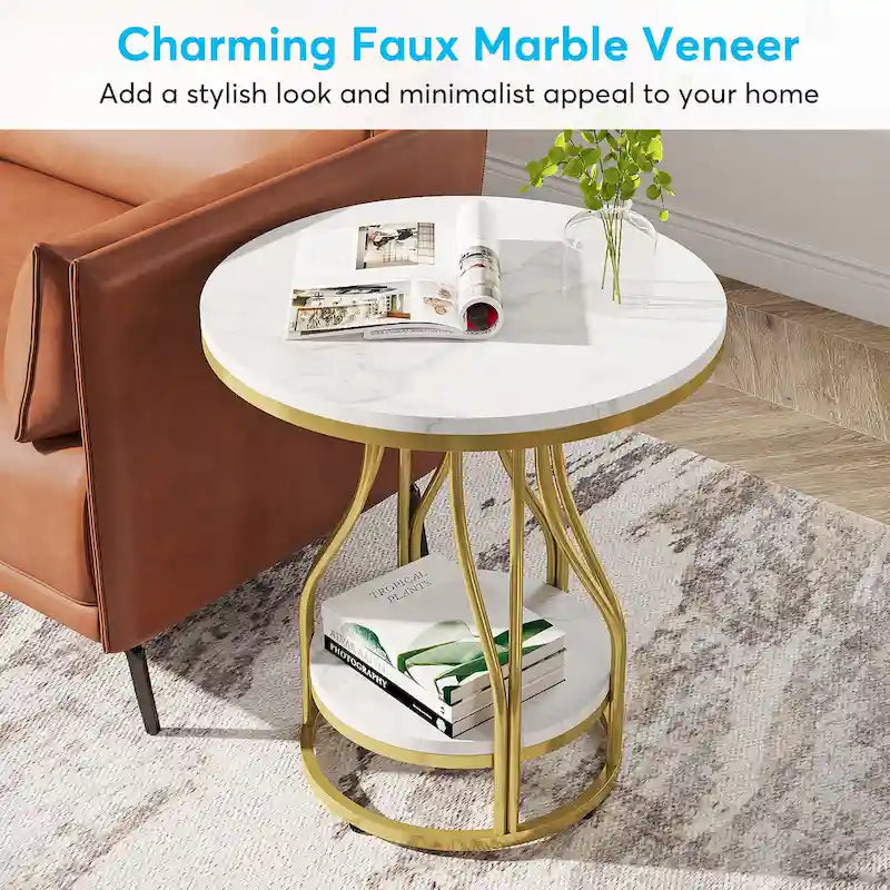 Petite table d'appoint à deux niveaux avec rangement