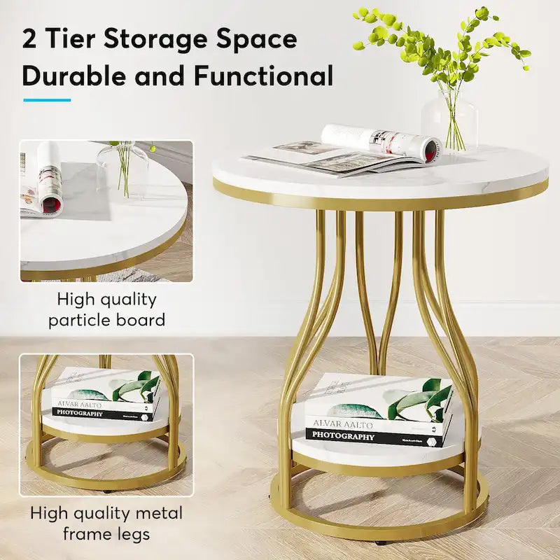 Petite table d'appoint à deux niveaux avec rangement