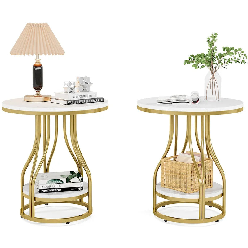 Petite table d'appoint à deux niveaux avec rangement
