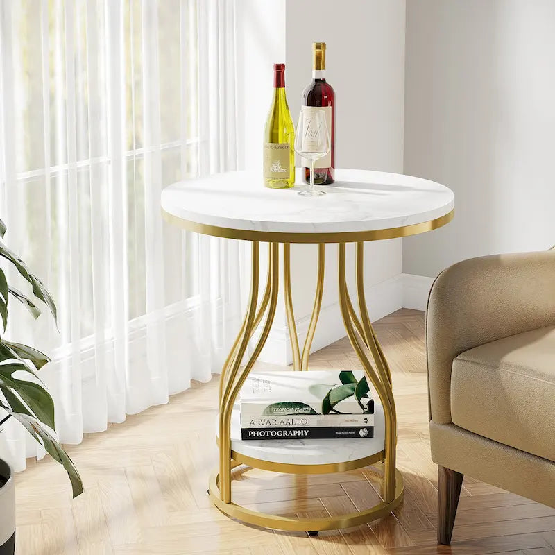 Petite table d'appoint à deux niveaux avec rangement