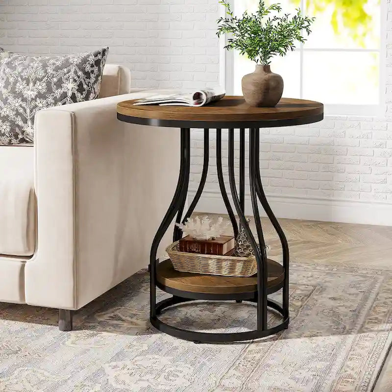 Petite table d'appoint à deux niveaux avec rangement