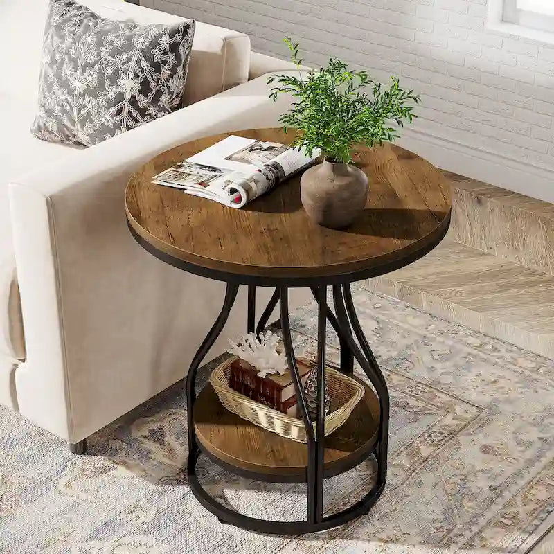 Petite table d'appoint à deux niveaux avec rangement