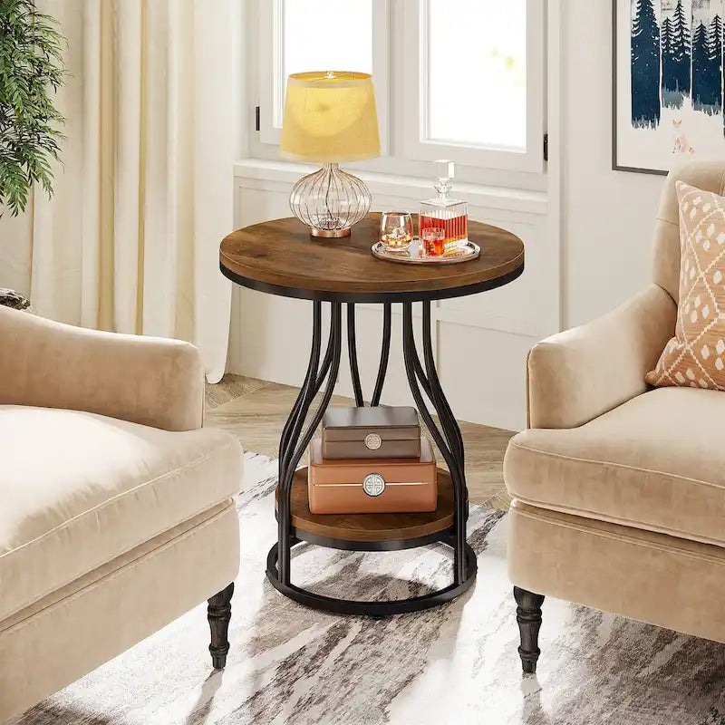 Petite table d'appoint à deux niveaux avec rangement