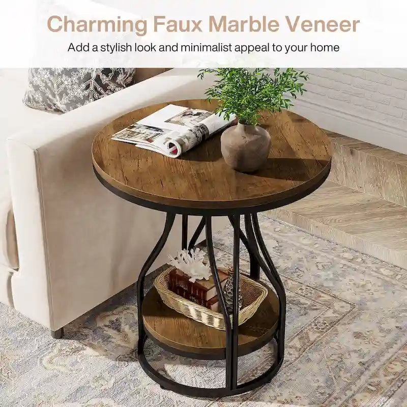 Petite table d'appoint à deux niveaux avec rangement