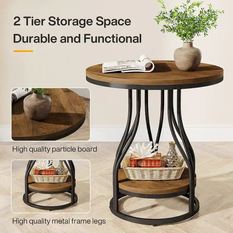 Petite table d'appoint à deux niveaux avec rangement