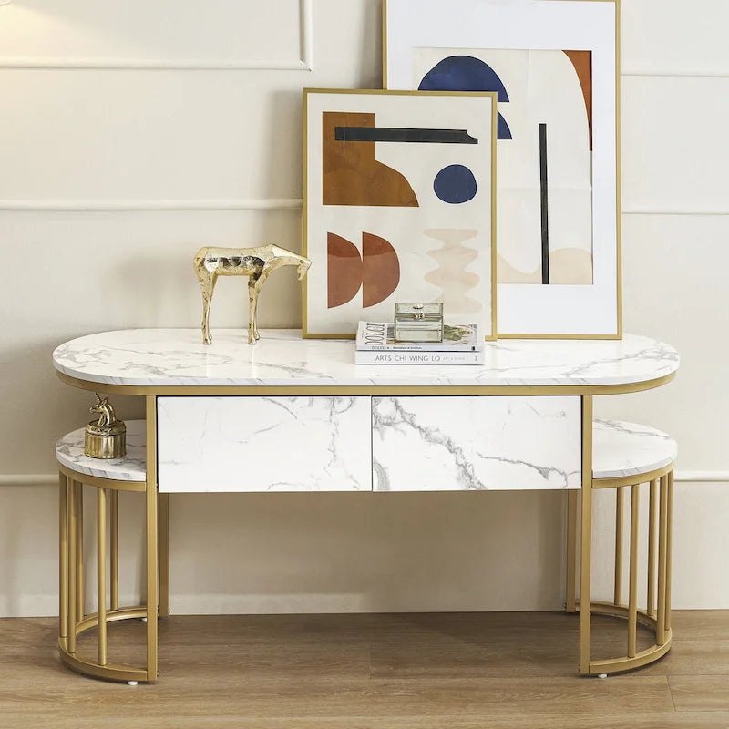 Table de canapé, table console avec cadre en métal doré