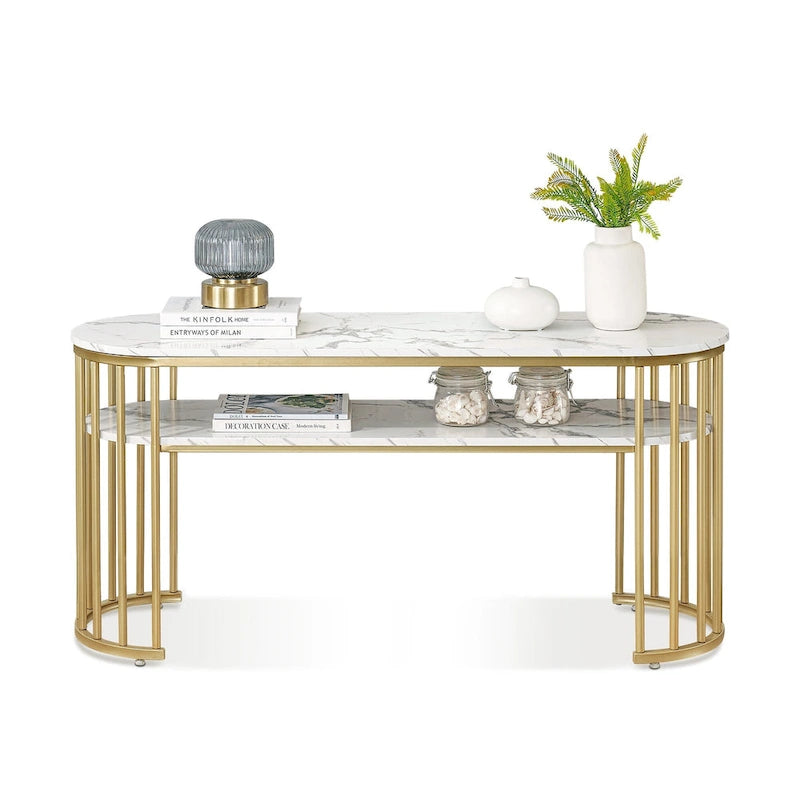 Table de canapé, table console avec cadre en métal doré