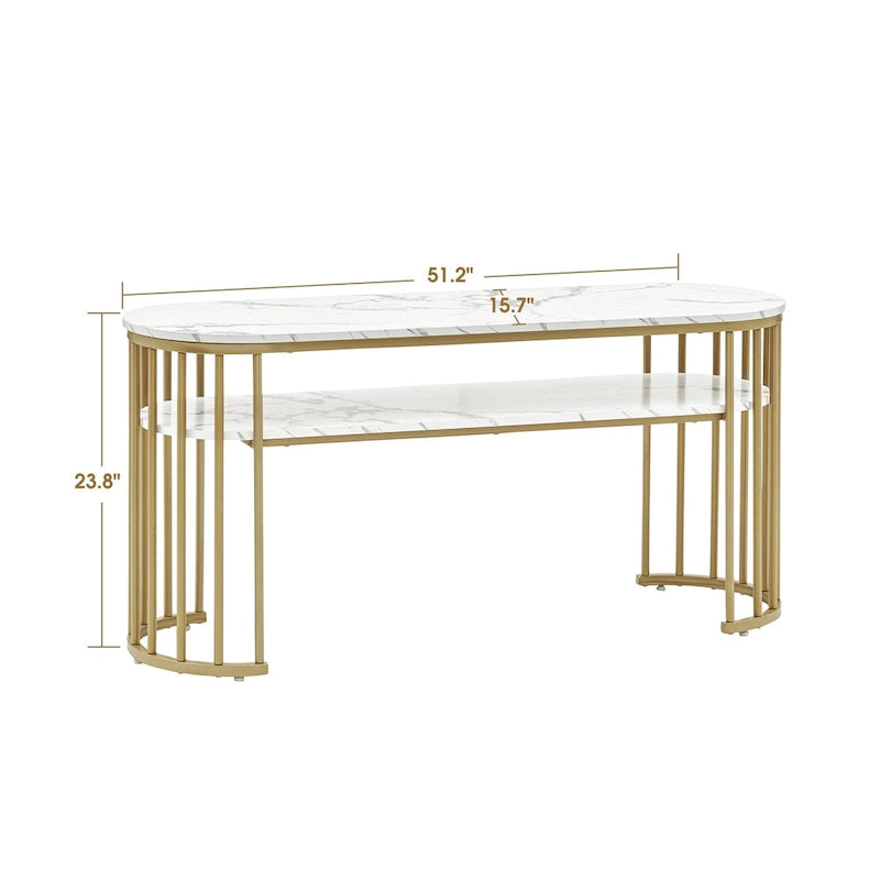 Table de canapé, table console avec cadre en métal doré