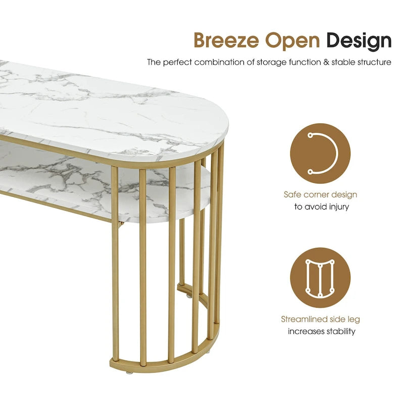 Table de canapé, table console avec cadre en métal doré