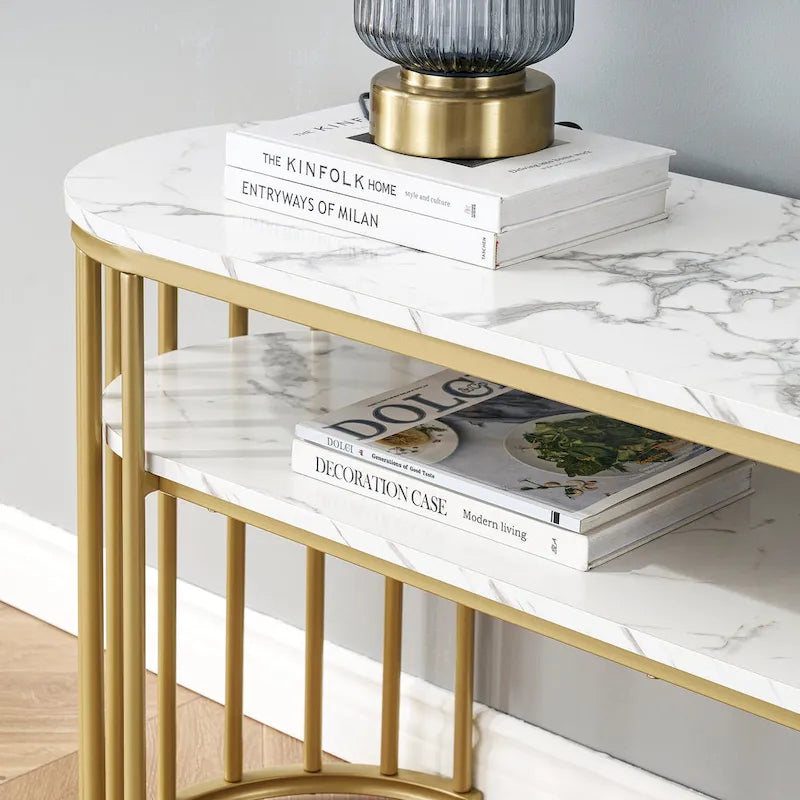 Table de canapé, table console avec cadre en métal doré