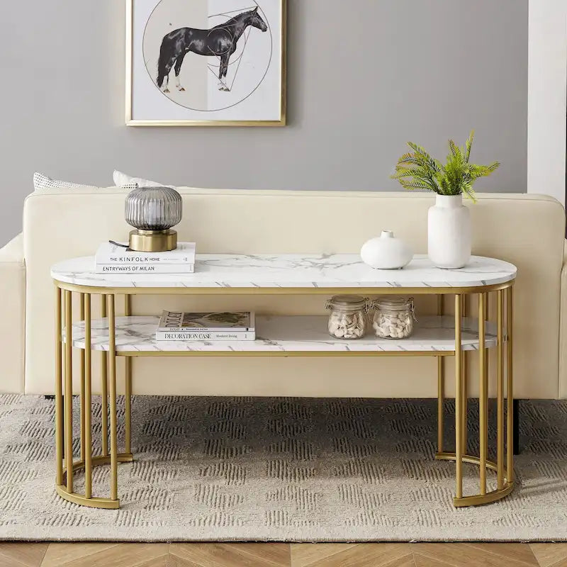 Table de canapé, table console avec cadre en métal doré