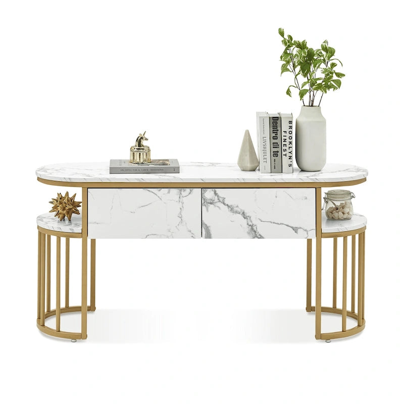 Table de canapé, table console avec cadre en métal doré