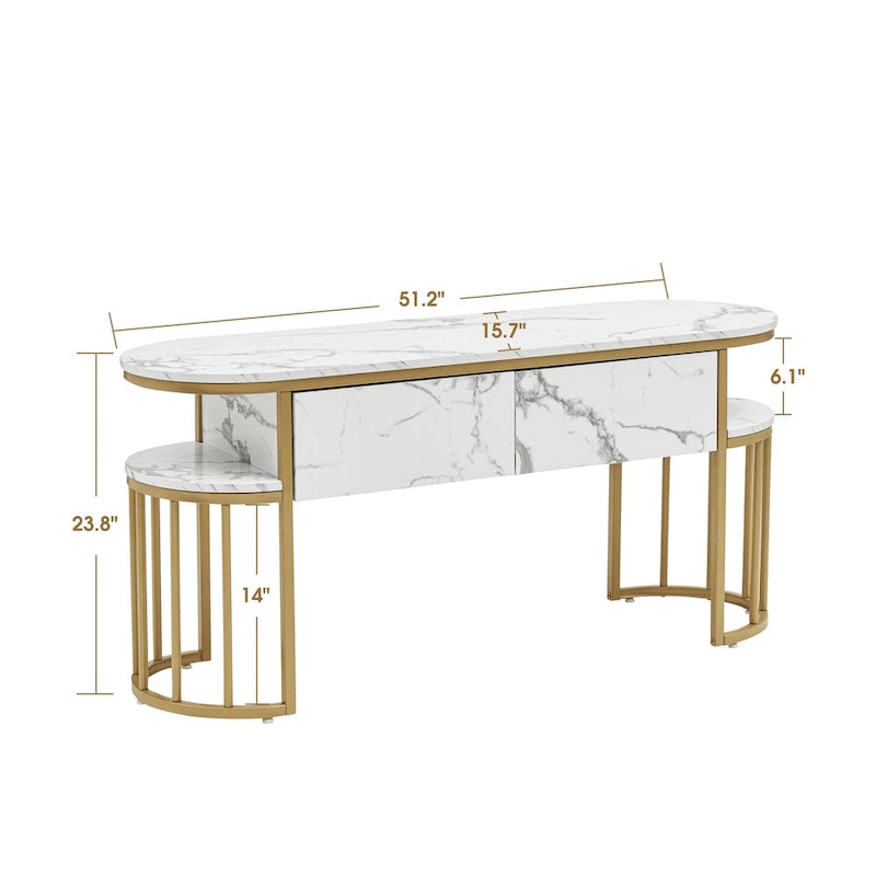 Table de canapé, table console avec cadre en métal doré