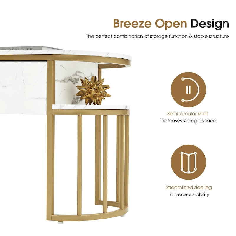 Table de canapé, table console avec cadre en métal doré