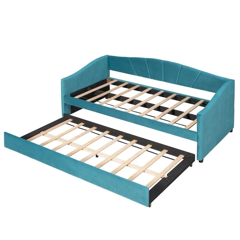 Canapé-lit rembourré avec lit gigogne et sommier à lattes en bois