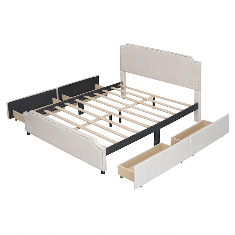Lit plateforme capitonné en velours