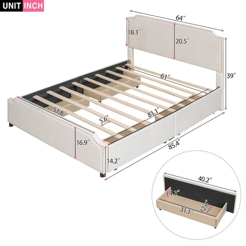 Lit plateforme capitonné en velours
