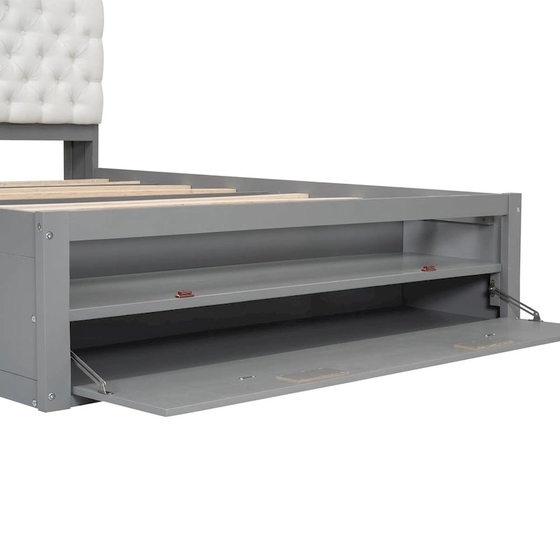 Lit plateforme en bois avec tête de lit de rangement, range-chaussures et