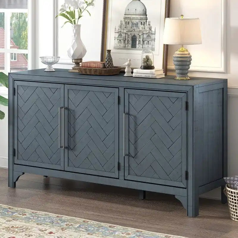 Buffet de rangement avec étagères réglables et placage de pin