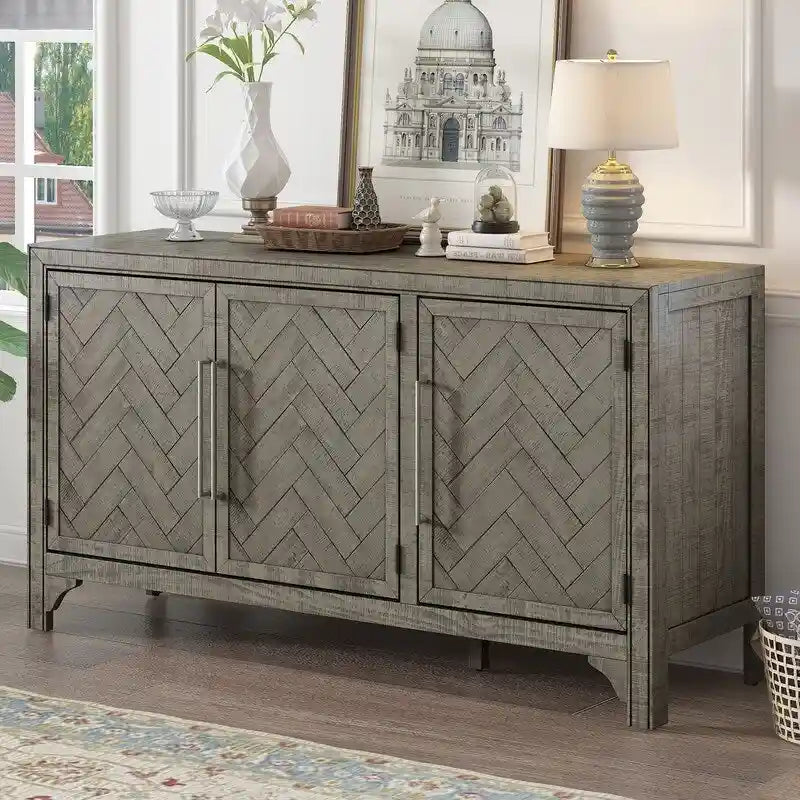 Buffet de rangement avec étagères réglables et placage de pin