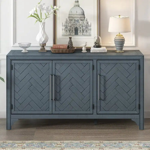 Buffet de rangement avec étagères réglables et placage de pin