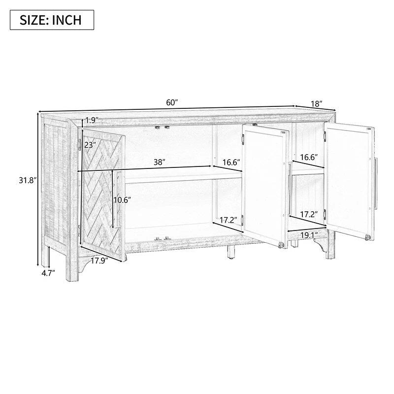 Buffet de rangement avec étagères réglables et placage de pin