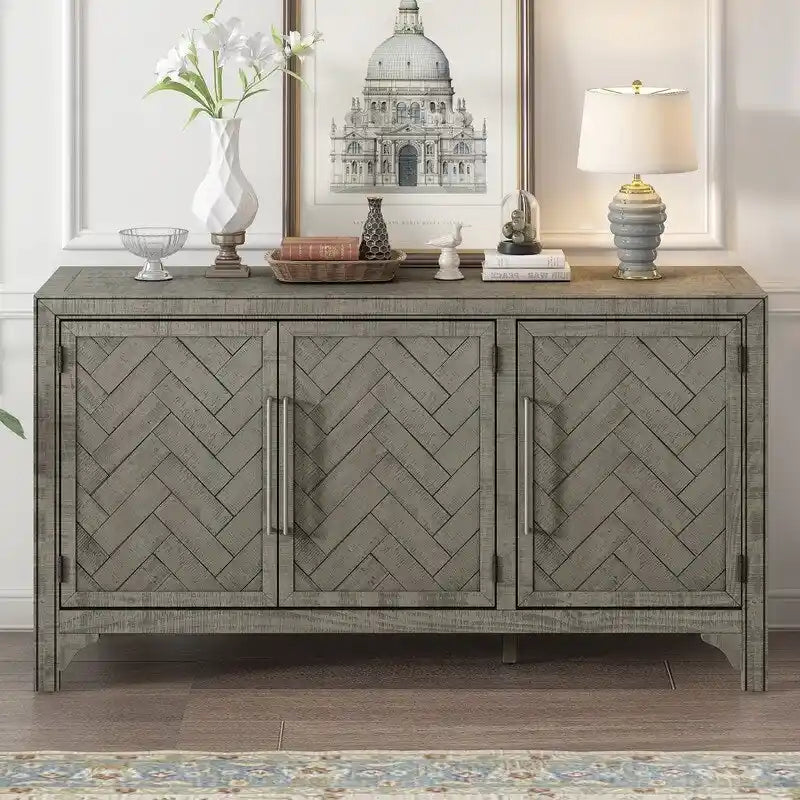Buffet de rangement avec étagères réglables et placage de pin