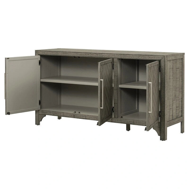 Buffet de rangement avec étagères réglables et placage de pin