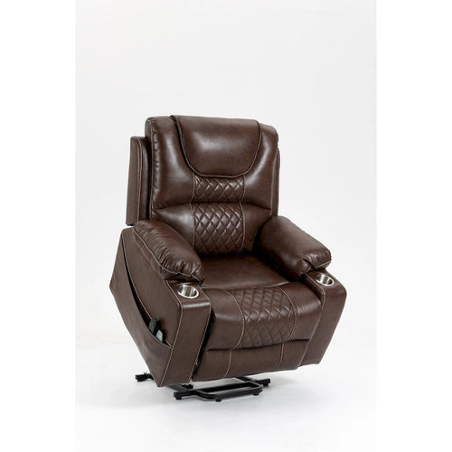 Fauteuil inclinable releveur électrique en cuir marron, massage multifonction