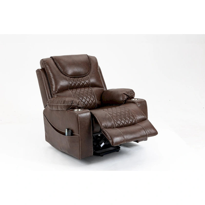 Fauteuil inclinable releveur électrique en cuir marron, massage multifonction