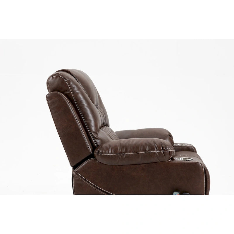 Fauteuil inclinable releveur électrique en cuir marron, massage multifonction