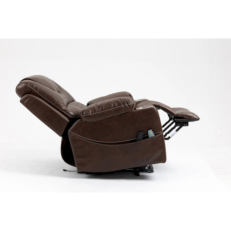 Fauteuil inclinable releveur électrique en cuir marron, massage multifonction