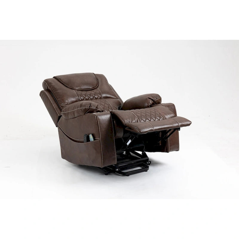 Fauteuil inclinable releveur électrique en cuir marron, massage multifonction