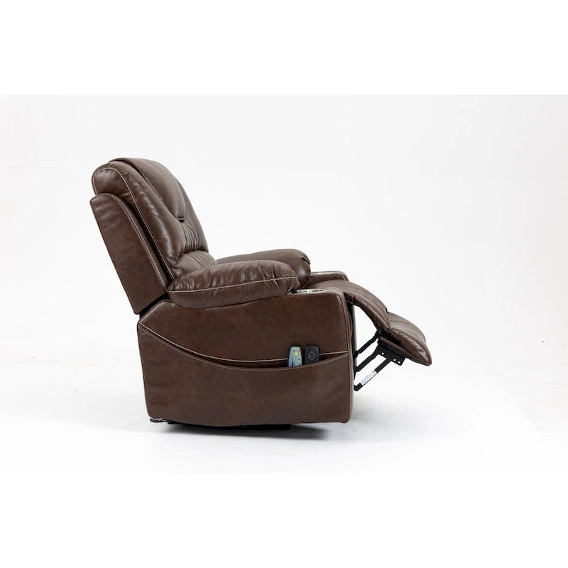 Fauteuil inclinable releveur électrique en cuir marron, massage multifonction