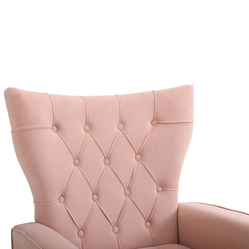Fauteuil à oreilles tapissé avec pouf