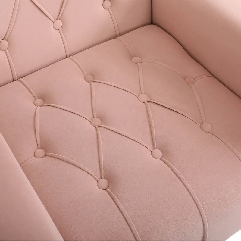 Fauteuil à oreilles tapissé avec pouf