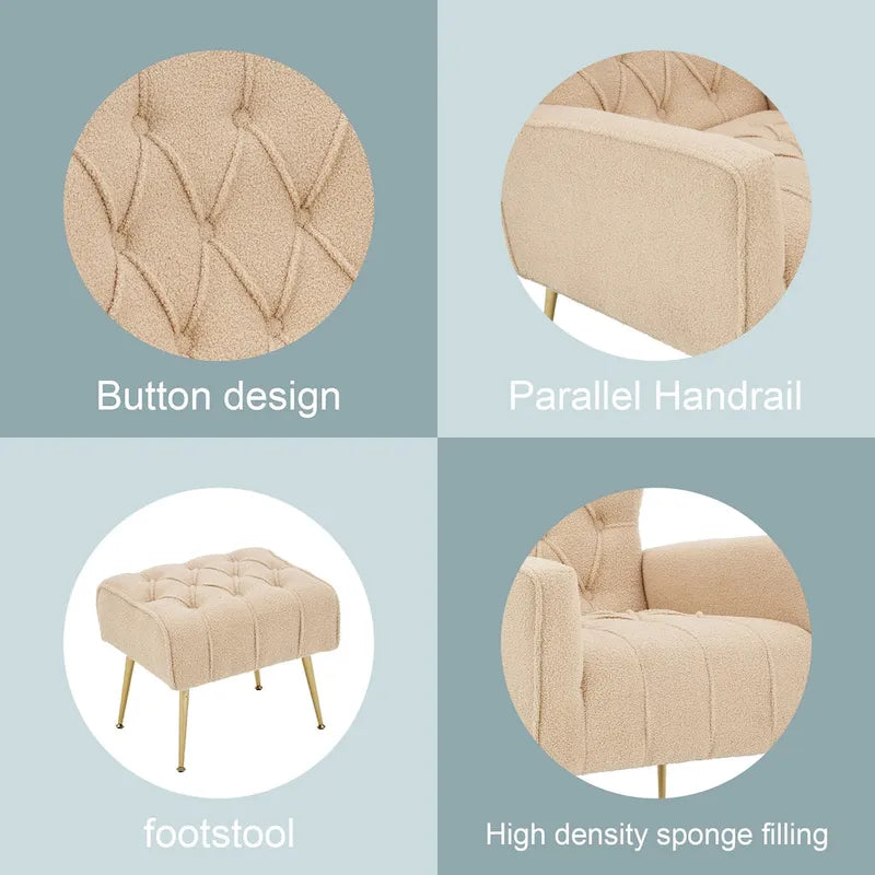 Fauteuil à oreilles tapissé avec pouf