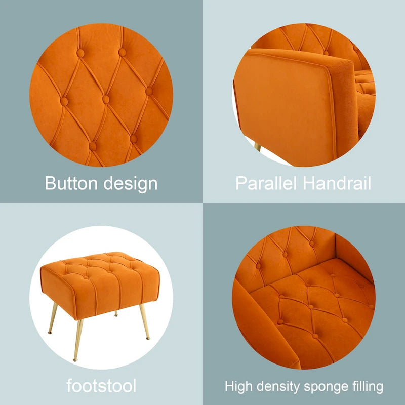 Fauteuil à oreilles tapissé avec pouf