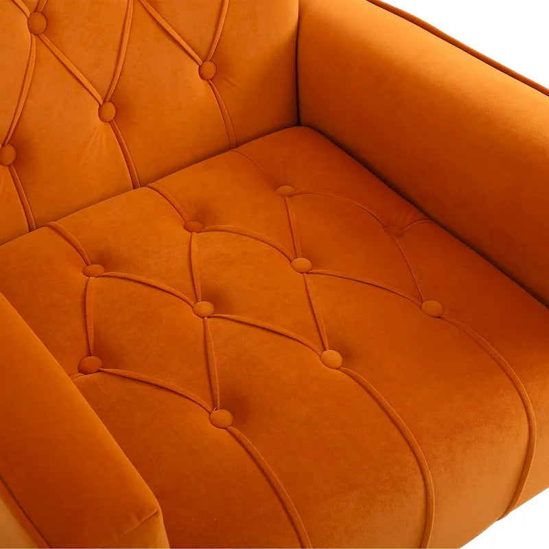 Fauteuil à oreilles tapissé avec pouf