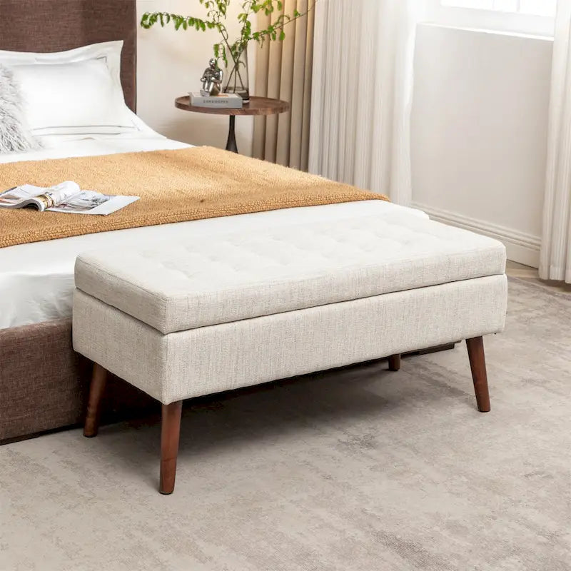 Banc de lit en lin avec rangement