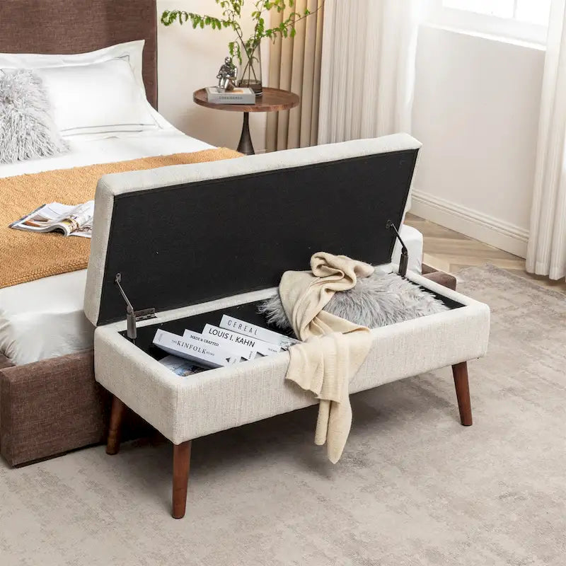 Banc de lit en lin avec rangement