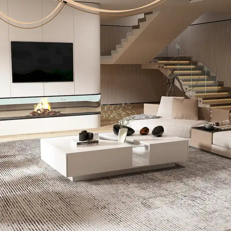 Fonctionnalité et élégance : Table basse moderne à LED avec plateau en verre