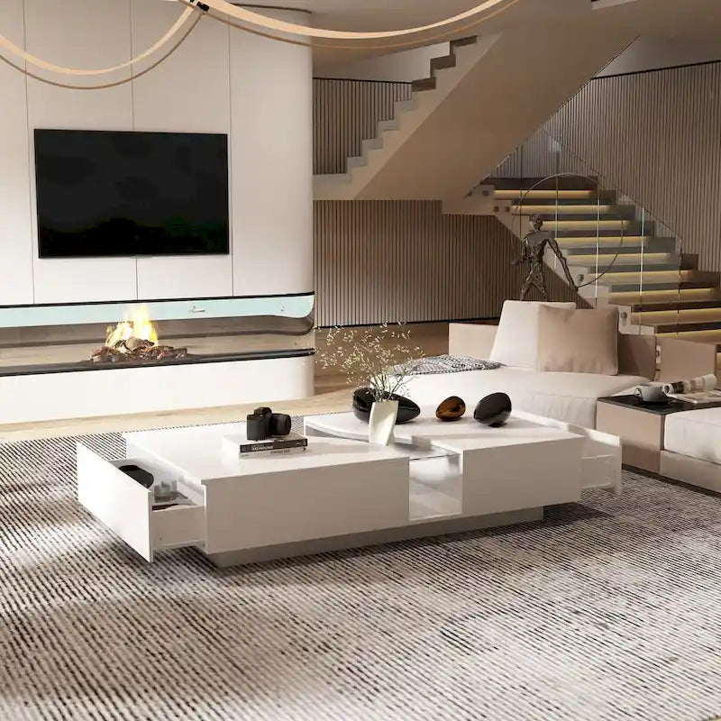 Fonctionnalité et élégance : Table basse moderne à LED avec plateau en verre