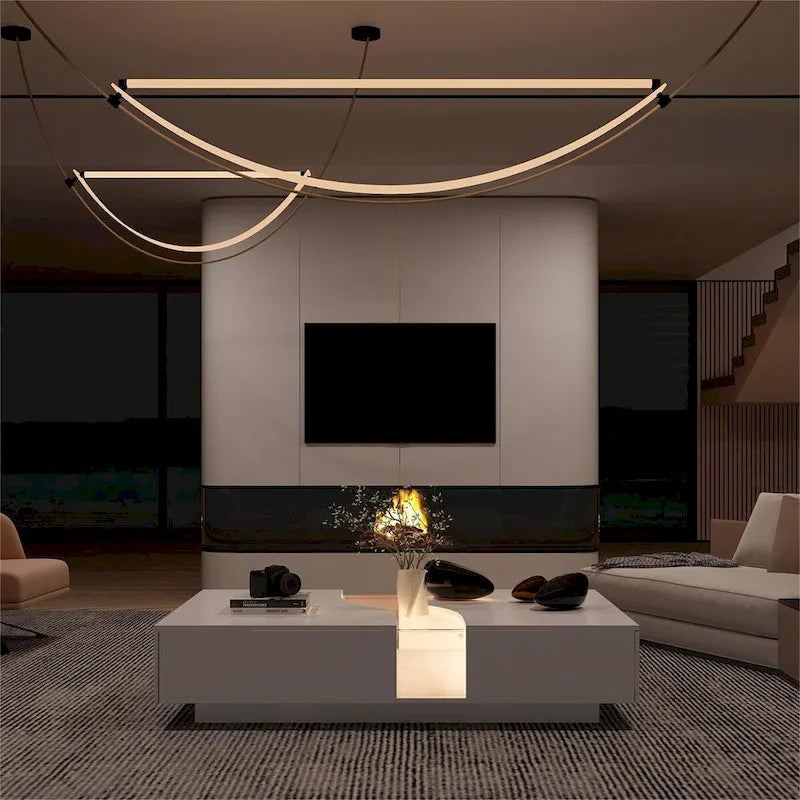 Fonctionnalité et élégance : Table basse moderne à LED avec plateau en verre
