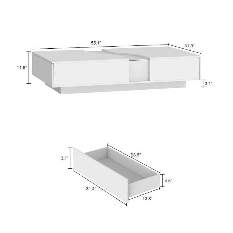 Fonctionnalité et élégance : Table basse moderne à LED avec plateau en verre