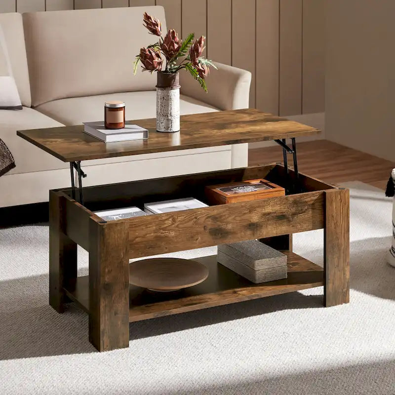 Table basse relevable avec étagère pour salon